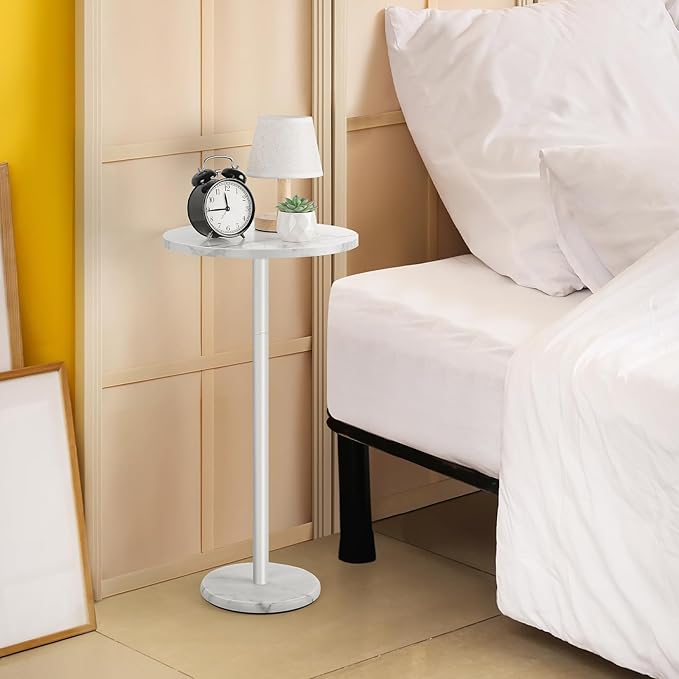 White Round Side Table Small End Table Set of 2 Modern Accent Table Pedestal - Image 5