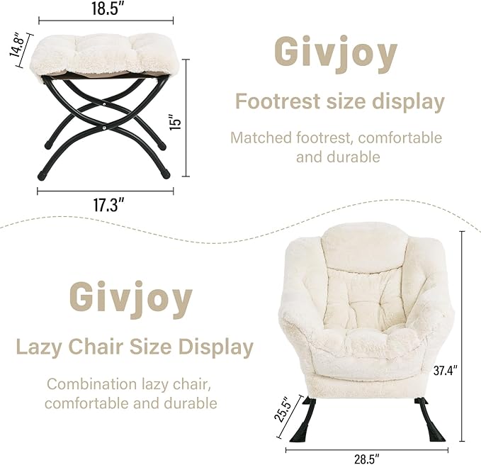 Plush Lazy Chair and Ottoman, Large Contemporary Accent Lounge Chair - Image 3