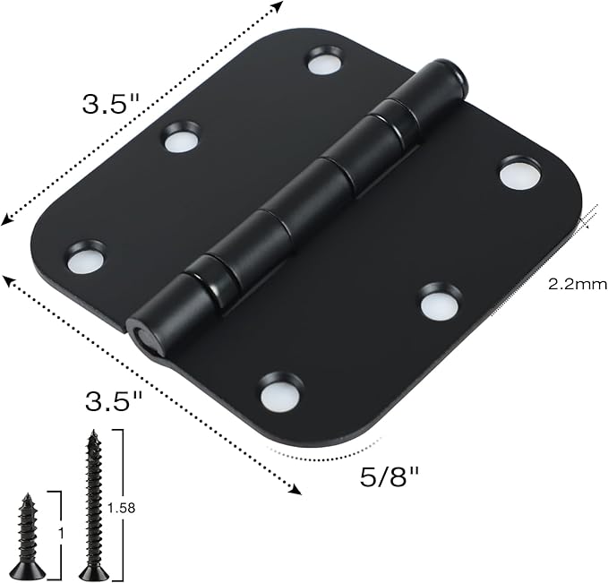 6 Pack No Squeak Matte Black Door Hinges 3.5 Inch 5/8"Radius Round Ball Bearing - Image 5
