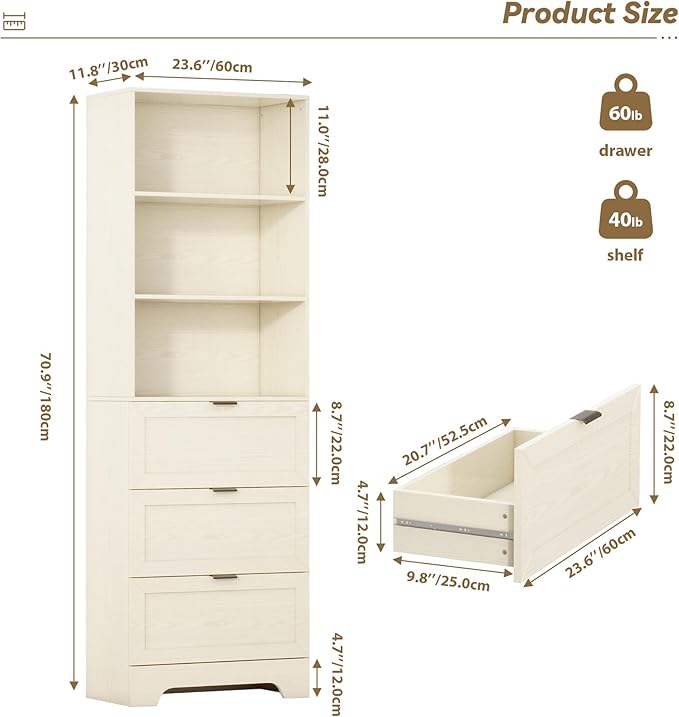 6 Tier Book Shelf with Drawers, Free Standing Tall Bookshelf with Cabinet - Image 2