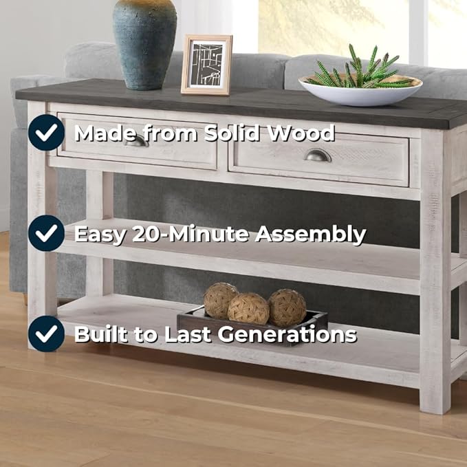 Martin Svensson Home Monterey Solid Wood Sofa Console Table White - Image 5