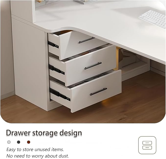 L Shaped Gaming Desk with Drawers and Cabinet Minimalist Computer Desk with - Image 6