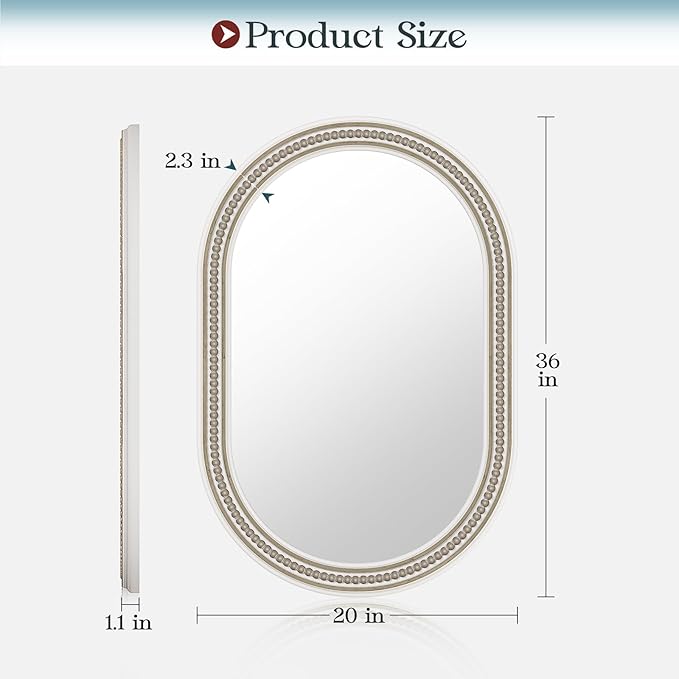 Farmhouse Oval Mirror Boho, Wooden Rustic Decorative Wall Mirror - Image 3