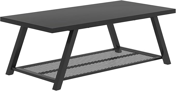 FOLUBAN Black Coffee Table, Modern Rustic Wood and Metal Living Room Table - Image 9