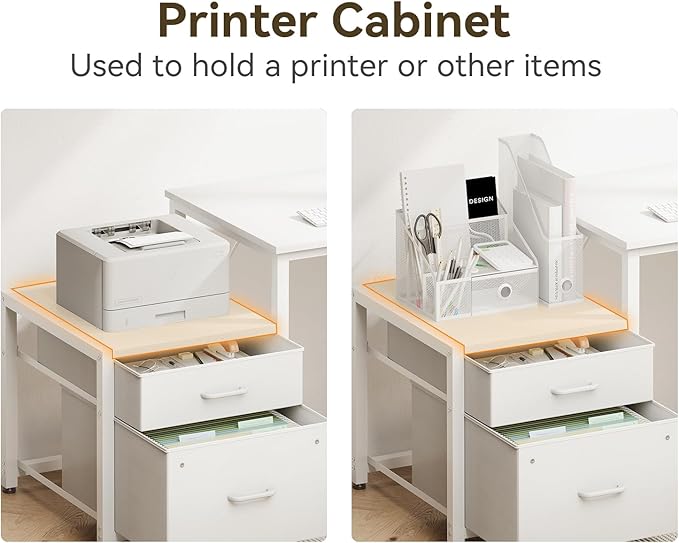 Casaottima L Shaped Desk with Drawers & File Cabinet, Reversible White Computer - Image 6