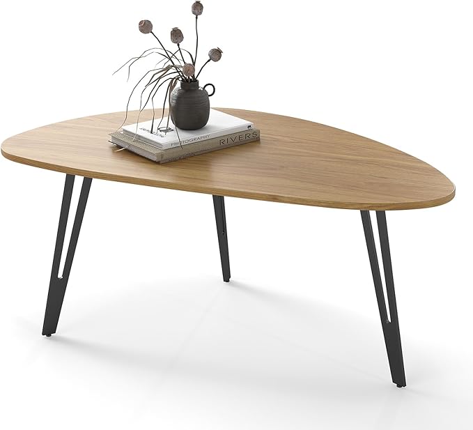 Manora Modern Mid Century Coffee Table, Oval Triangle Wood Center Table by manora