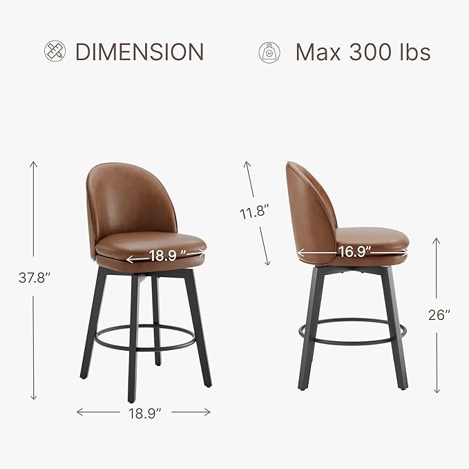 Counter Height Barstools 26 inch Upholstered Swivel Bar Stools - Image 3