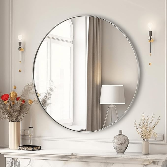 ANDY STAR 30" Round Brushed Nickel Bathroom Mirror - Image 8