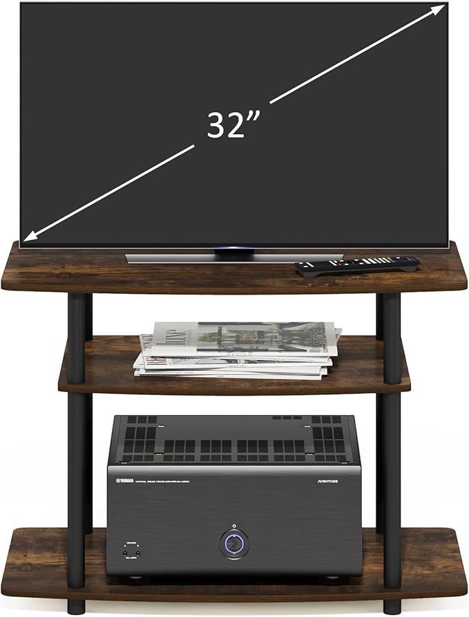Furinno Turn-N-Tube No Tools 3-Tier TV Stands, Amber Pine/Black - Image 4