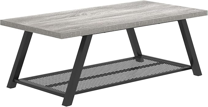 FOLUBAN Industrial Coffee Table, Rustic Wood and Metal Center Table - Image 9