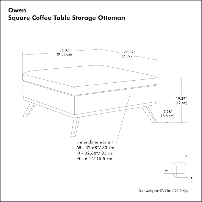 SIMPLIHOME Owen 36 inch Wide Mid Century Modern Square Coffee Table Storage - Image 3