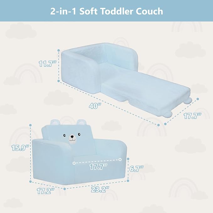 MONKISS Toddler Couch, 2-in-1 Kids Sofa Fold Out, Convertible Sofa to Lounger - Image 3