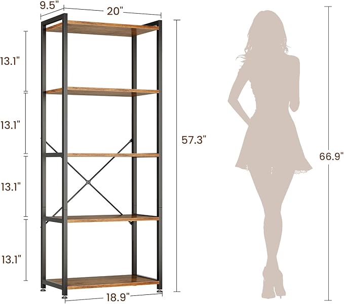 Casaottima Book Shelf, 5 Tier Bookshelf, Modern Wood Bookcase Shelves - Image 2
