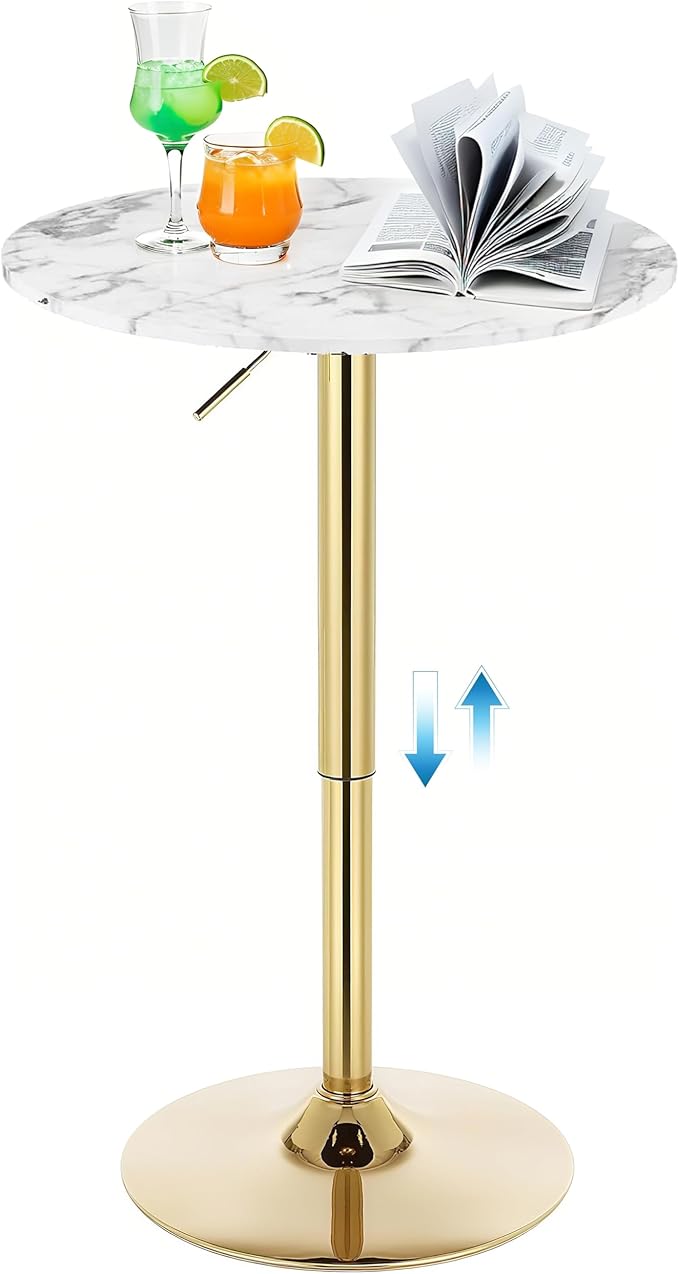 Gold Cocktail Tables Round Bar Table Height Adjustable 27.9''-35.4'' Pub Table by YHGSYXL