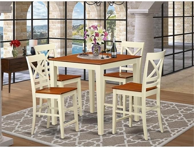 East West Furniture VNQU5-WHI-W 5 Piece Kitchen Counter Set Includes a Square - Image 2