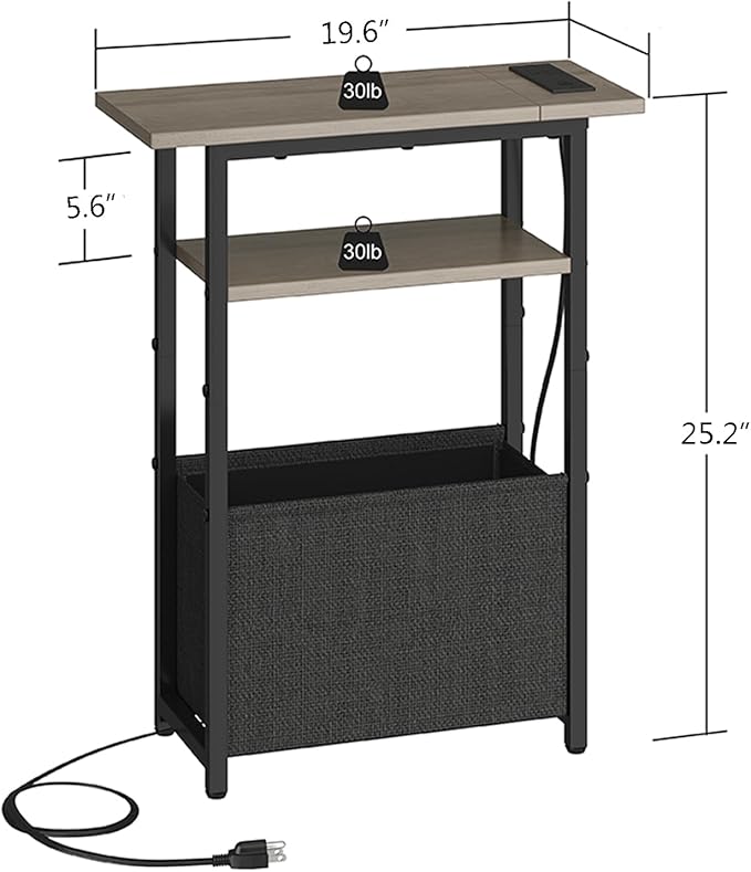 Narrow Side Table with Charging Station, Small End Table - Image 3