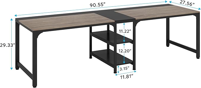 LITTLE TREE 90.5 Inch Large Double Home Office Compuer Desk Two Person Study - Image 3