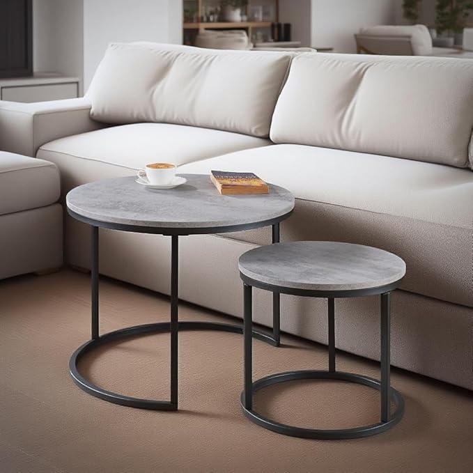 CENSI 24" Round Nesting Table, Accent Coffee Table, Space-Saving, Modern by CENSIFURNITURE