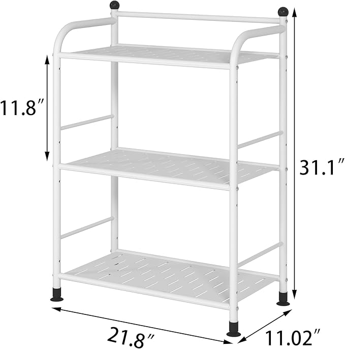 3 Tier Bathroom Storage Open Shelf Unit, Free-Standing Matte Metal Corner Rack - Image 3
