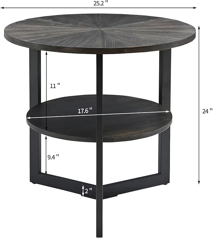 LEEMTORIG Round Side Table, Large 2-Tier End Table Nightstand - Image 2