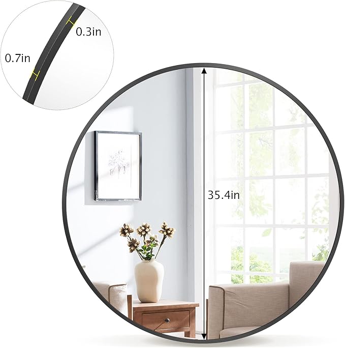 Round Mirror 36" Black Wall Mounted Circle Mirrors Vanity Mirror - Image 6