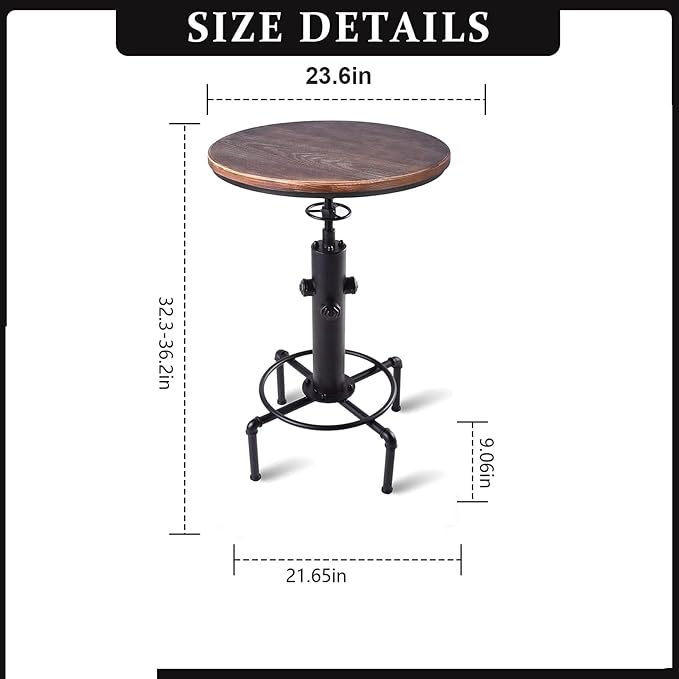 Industrial Tall Bistro Table 32.3-36.2", Adjustable Swivel Pub Table, Kitchen - Image 3