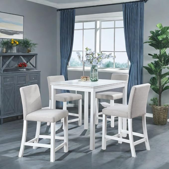 Dining Table Set for 4, Counter Height, Includes 4 Upholstered Chairs for Living - Image 5