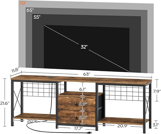 TV Stand with Power Outlet Up to 70 Inch, Entertainment Center with 2 Fabric - Image 6
