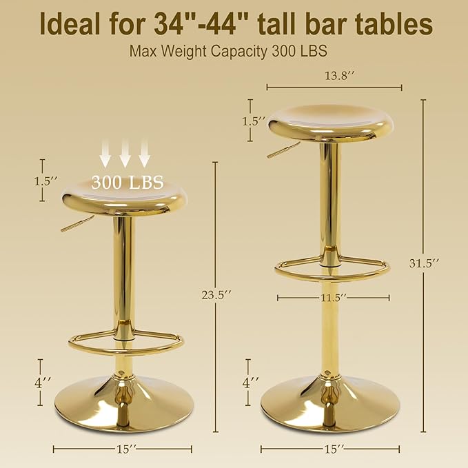 Bar Stools - 2 Pack, Adjustable Swivel Height Counter Bar Stool, Modern Metal - Image 3