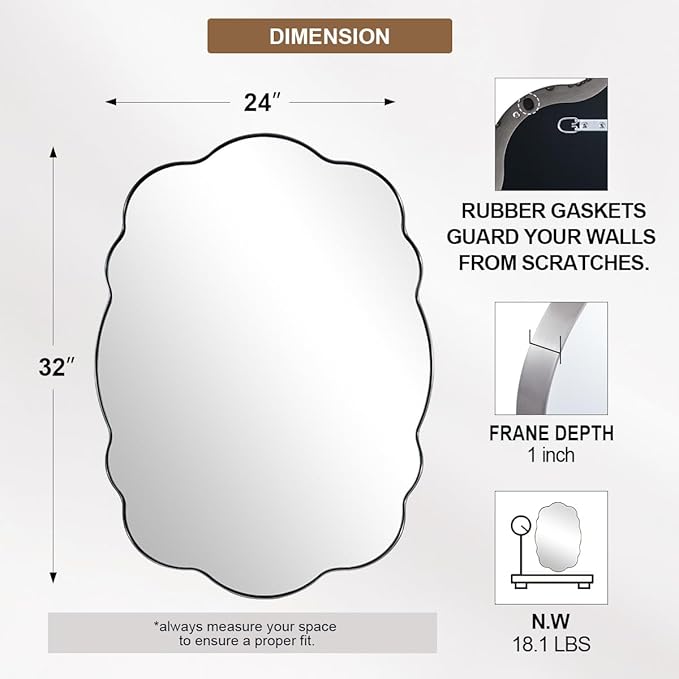 ANDY STAR Brushed Nickel Bathroom Mirror, 24x32 Inch Silver Asymmetrical Wall - Image 4