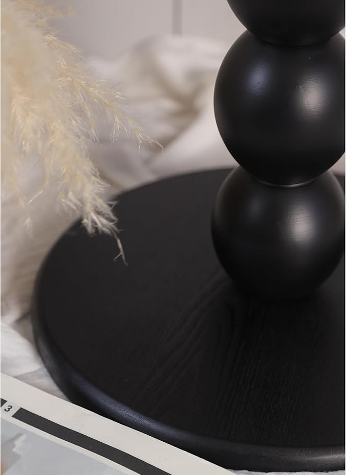 Round Wooden Side Table with Stacked Ball Pedestal Base, Accent Nightstand - Image 7