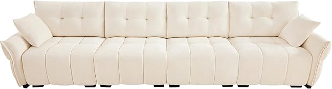 Modern Chenille Fabric 4-Seat Sofa w/ 2 Pillows, Premium Upholstery Living Room - Image 4