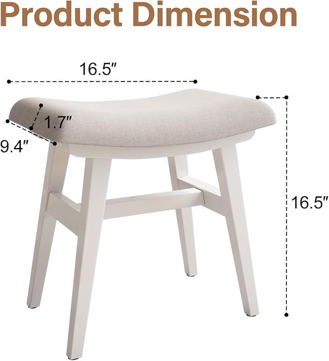 Solid Wood Small Vanity Stool, Compact Makeup Chair - Image 2