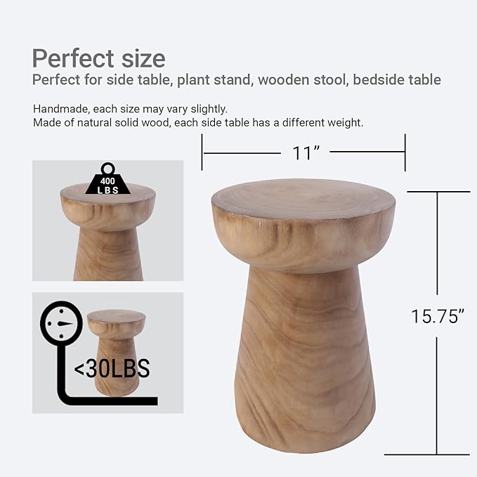 Athaliah Small Rustic Tree Stump Wood Side Table/Stool – 17.75″H Compact - Image 2