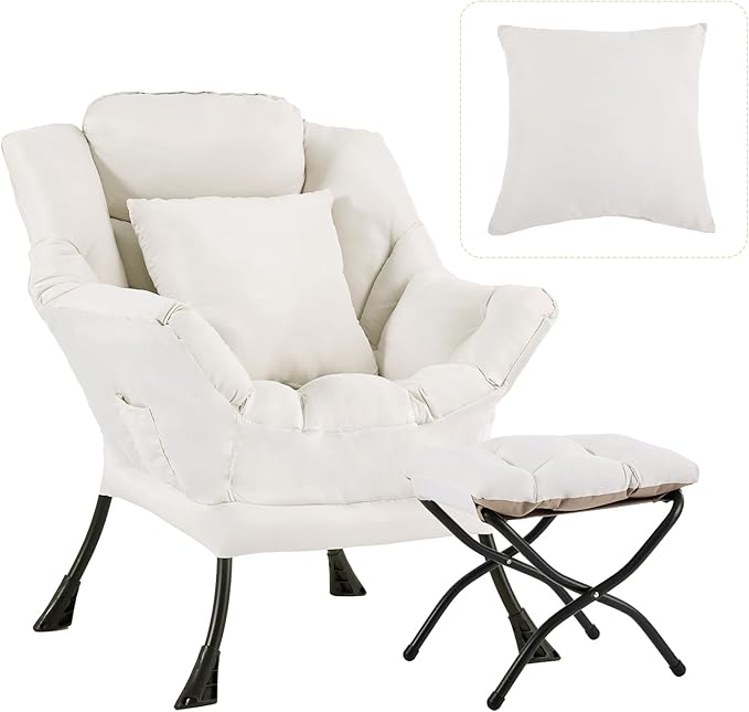Lazy Chair with Ottoman, Modern Large Accent Lounge Chair with a Pillow by HomeEastllyHome
