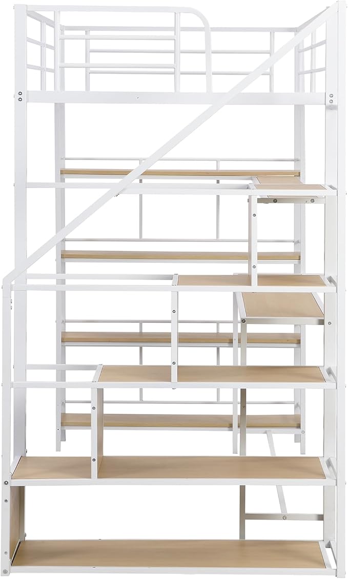 Twin Size Metal Loft Bed with Staircase, Full-Length Guardrails, a Built-in - Image 7