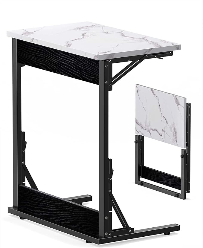 Tatub 24" Folding TV Tray Table, Marble C Shaped End Table by Tatub