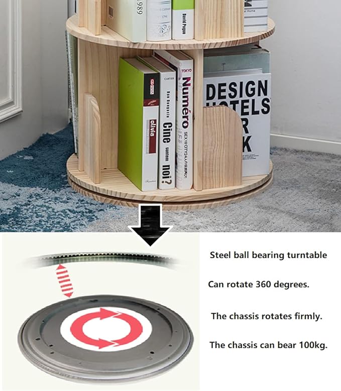 Heehee Wooden Rotating Bookshelf 360 Display Floor Standing Bookcase Storage - Image 5