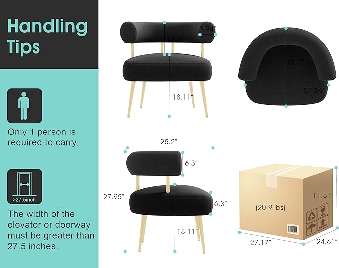 Modern Velvet Accent Chair, Round Upholstered Barrel Armchair - Image 2