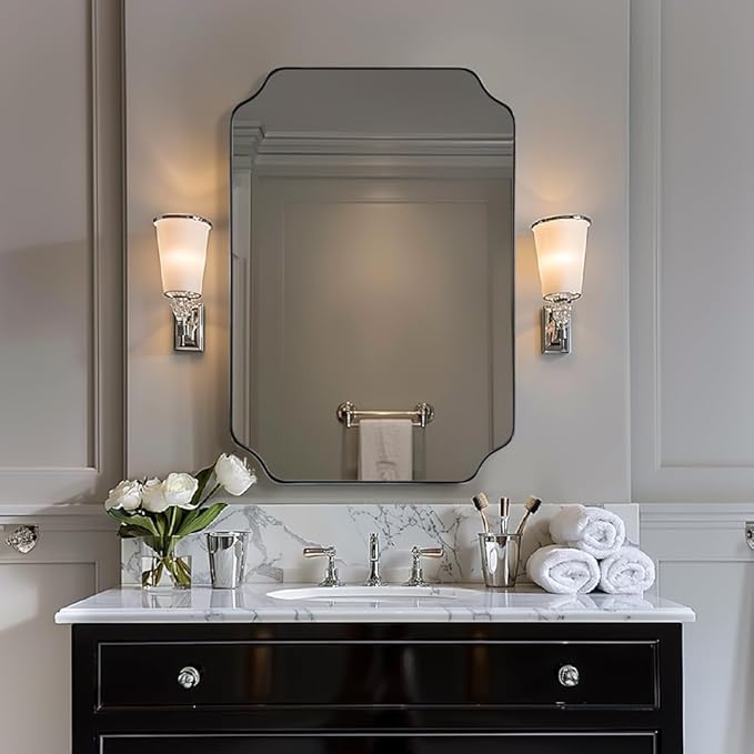 ANDY STAR Chrome Scalloped Mirror, 26x38 Inch Polished Chrome Rectangle Mirror by ANDYSTAR