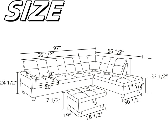 NAYSAYE Sectional Couch with Ottoman Storage, L Shaped Couch Sofa Furniture Sets - Image 2