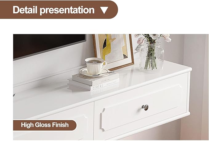 Retro Floating TV Console with 3 Doors, Wall Mounted TV Cabinet, Contemporary - Image 7
