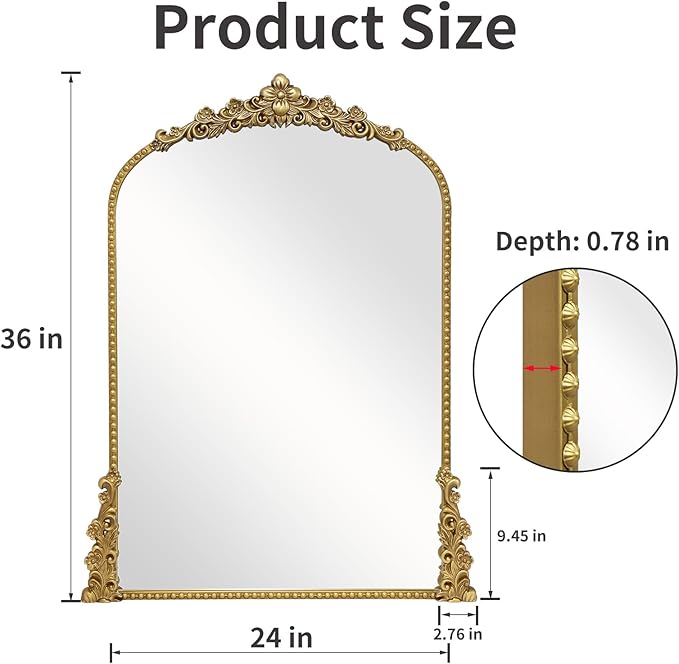 Vintage Arched Mirror, Vintage Gold - Image 2
