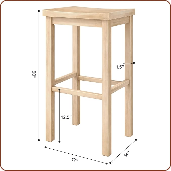Grain & Grove Smith Collection Set of 2 Solid Wood Bar Stools, 30 inch - Image 2