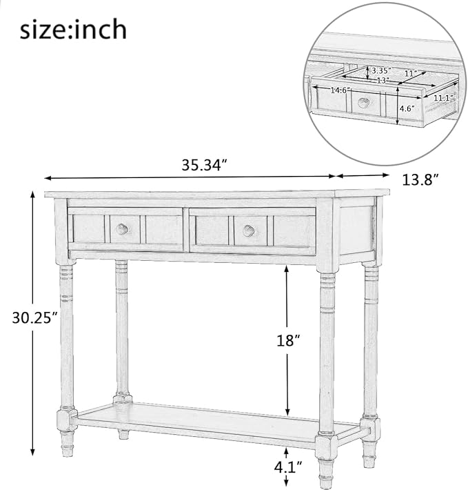 Bellemave Console Table with Drawers, Retro Entryway Table with 2 Drawers and - Image 2