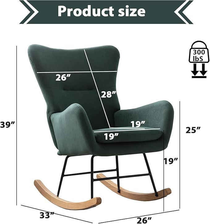 Phoenix Home Rocking Chair Nursery Velvet Upholstered Glider Rocker Rocking - Image 2