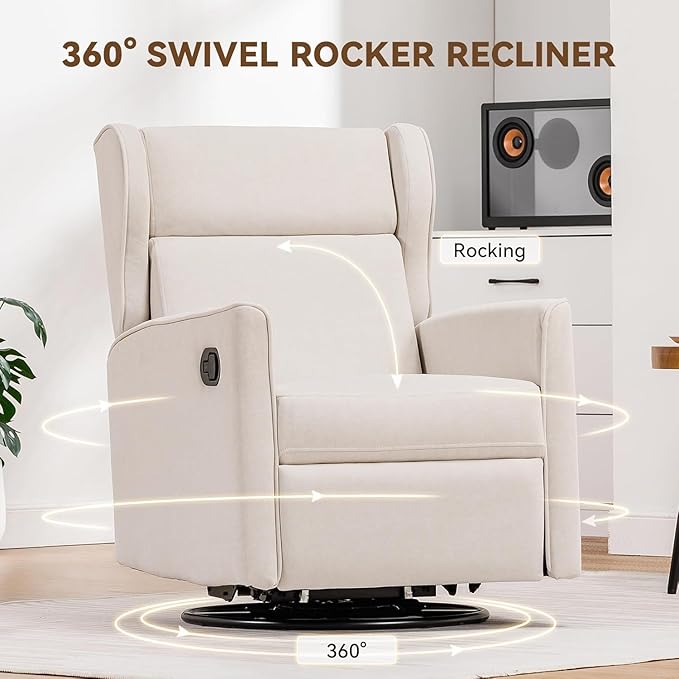 COMHOMA Rocking Recliner Chair, Swivel Glider Reclining Single Sofa Manual - Image 5