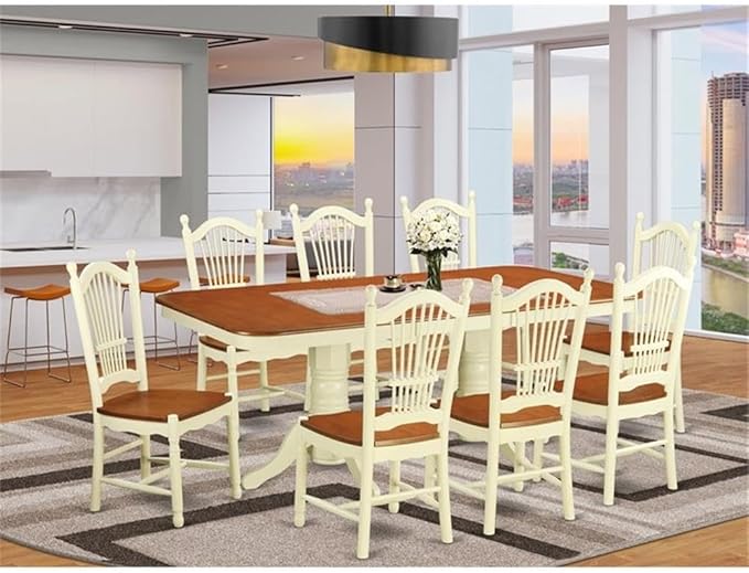 East West Furniture NADO9-WHI-W 9 Piece Dining Table Set Includes a Rectangle - Image 2