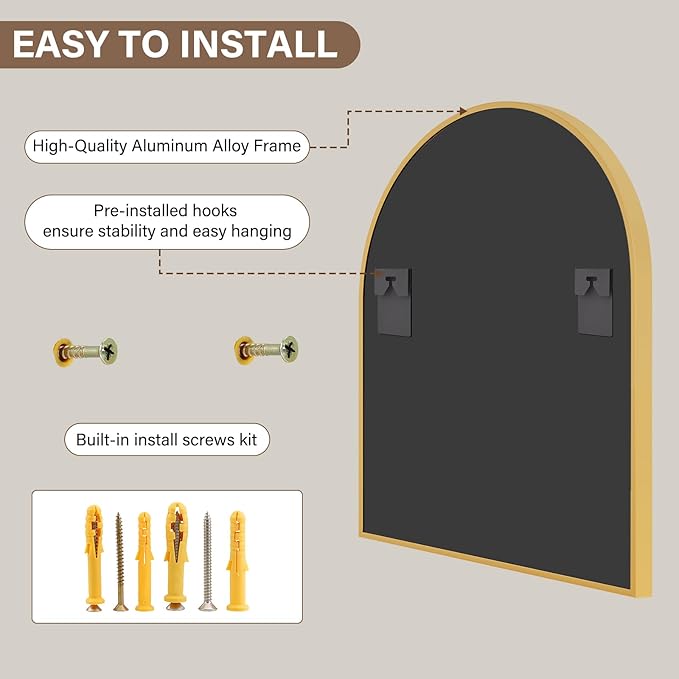 31"x32" Arched Wall Mirror for Bathroom, Living Room, Decorative Hanging Mirror - Image 5