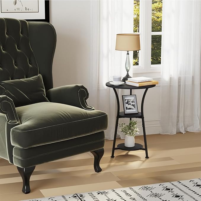 Dulcii Small Round End Table for Narrow and Small Space, 3-Tier Round Accent - Image 5